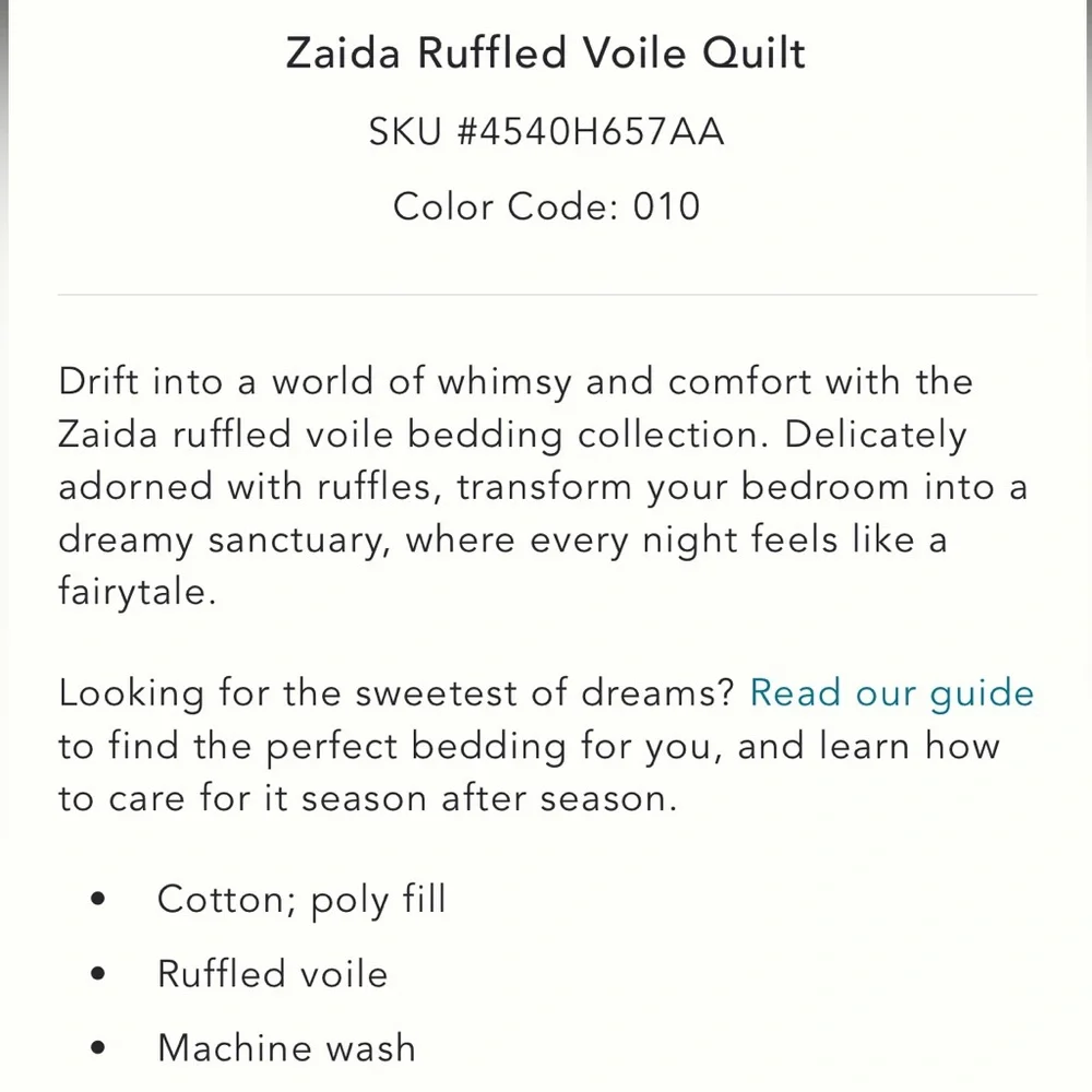 Set‎ Zaida Ruffled Voile Fresh White Quilt + Shams